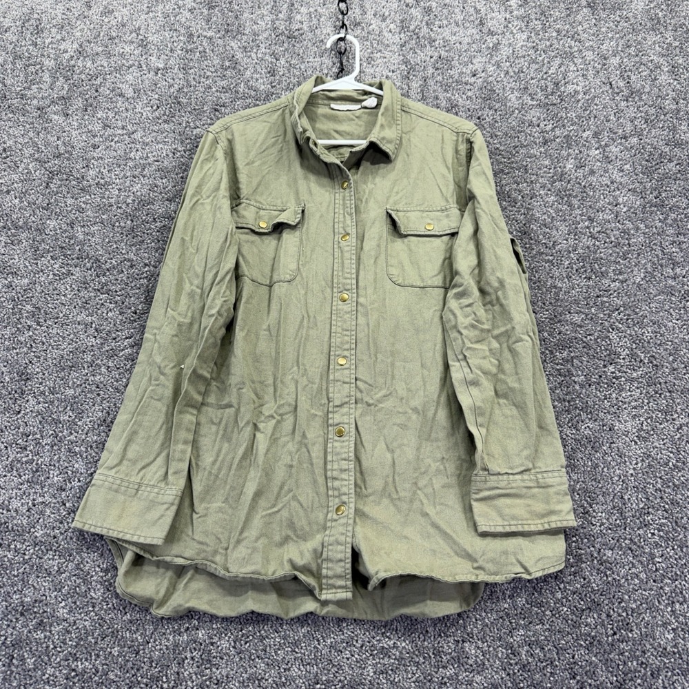 Midnight Sky Button Down Womens L Green Utility Top